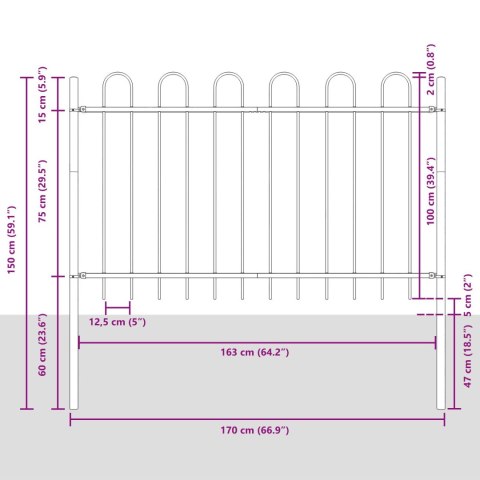 PŁOT OGRODOWY Z ZAOKRĄGLONYM SZCZYTEM SZARY 1,7X1M STAL