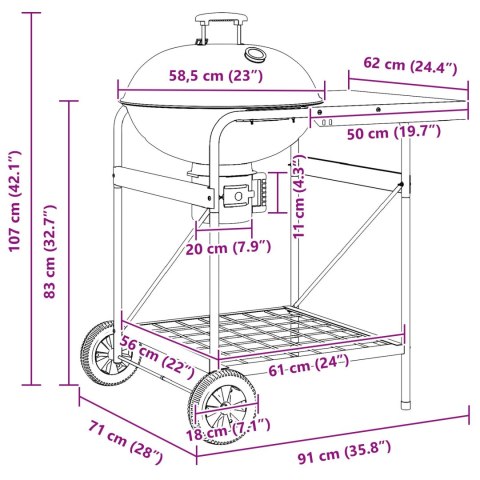 WÓZEK GRILLOWY NA WĘGIEL Z POKRYWĄ CZARNY 96X72X113CM METAL