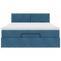 VidaXL Rama łóżka otomana z materacem, niebieska, 140x190 cm, aksamit