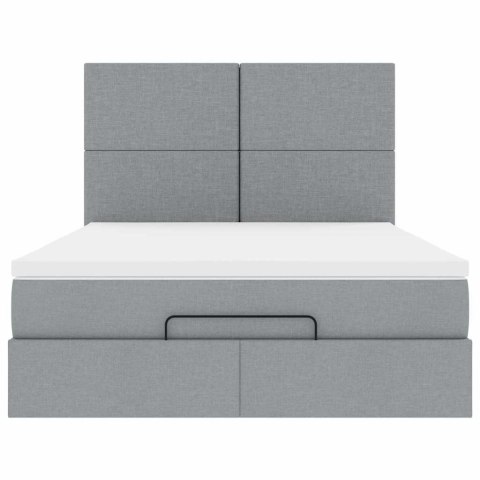 RAMA ŁÓŻKA OTOMANA Z MATERACEM JASNOSZARA 140X200CM TKANINA
