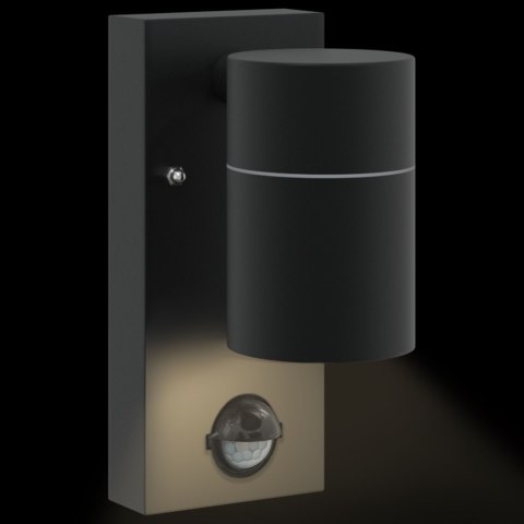 LAMPA ŚCIENNA Z CZUJNIKIEM CZARNA STAL NIERDZEWNA IP44