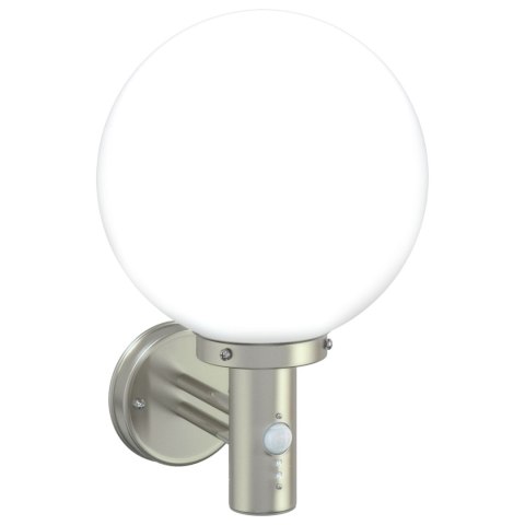 LAMPA ŚCIENNA ZEWNĘTRZNA Z CZUJNIKIEM SREBRNA STAL NIERDZEWNA IP44