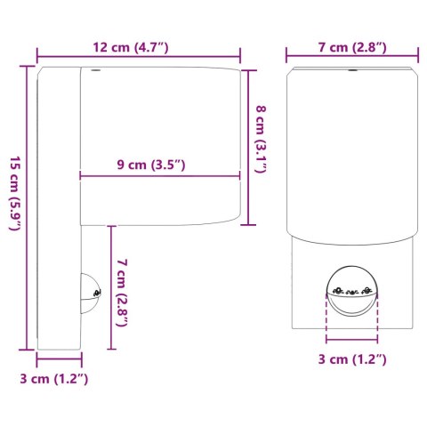 OŚWIETLENIE ŚCIENNE NA ZEWNĄTRZ Z CZUJNIKIEM - CZARNA STAL NIERDZEWNA IP44