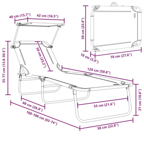 2 SZTUKI SKŁADANYCH LEŻAKÓW SŁONECZNYCH Z DASZKIEM RÓŻOWY OXFORD 600D