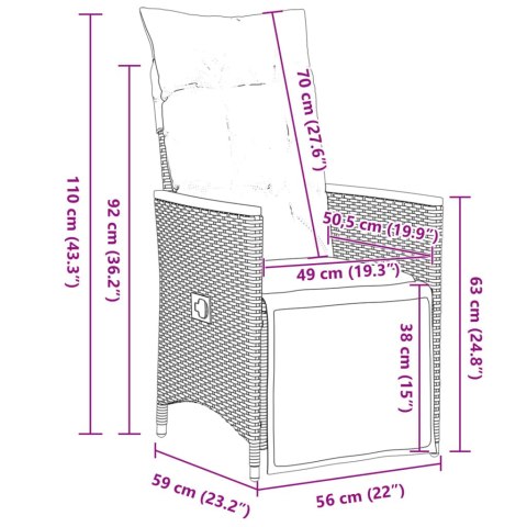 7-CZ. ZESTAW MEBLI BISTRO Z PODUSZKAMI CZARNY POLIRATTAN