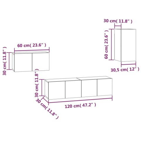 VidaXL Zestaw 4 szafek telewizyjnych, przydymiony dąb
