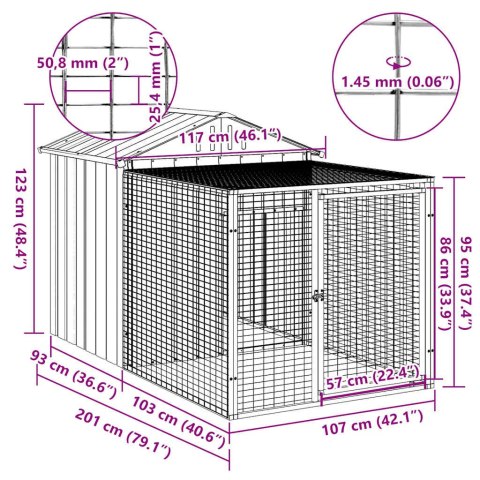 KURNIK Z WYBIEGIEM JASNOSZARY 117X201X123CM STAL