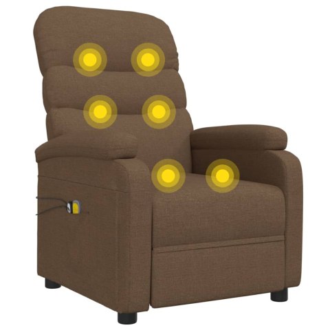 ELEKTRYCZNY FOTEL MASUJĄCY BRĄZOWY OBITY TKANINĄ