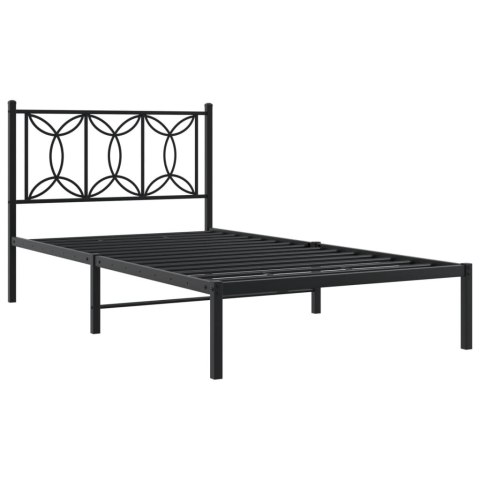 VidaXL Metalowa rama łóżka z wezgłowiem, czarna, 107x203 cm