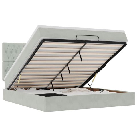 RAMA ŁÓŻKA OTOMANA Z MATERACAMI SZARA 160X200CM AKSAMIT