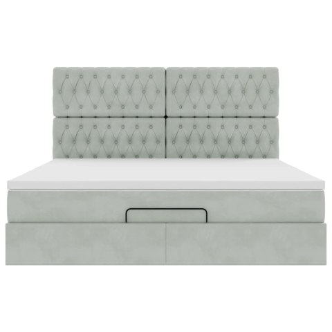 RAMA ŁÓŻKA OTOMANA Z MATERACAMI SZARA 160X200CM AKSAMIT