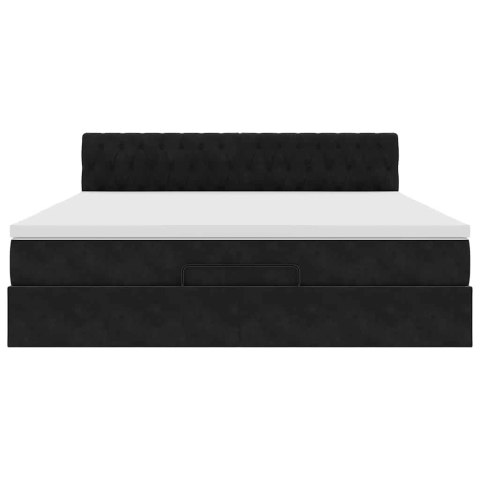 RAMA ŁÓŻKA OTOMANA Z MATERACEM CZARNA 160X200CM AKSAMIT