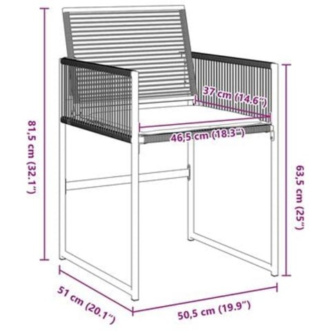 ZESTAW 5 KRZESEŁ DO JADALNI OGRODOWEJ Z PODUSZKAMI BLACK POLY RATTAN