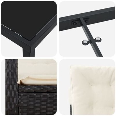 ZESTAW MEBLI OGRODOWYCH 5-CZĘŚCIOWY Z PODUSZKAMI CZARNE RATTAN POLIRATTAN