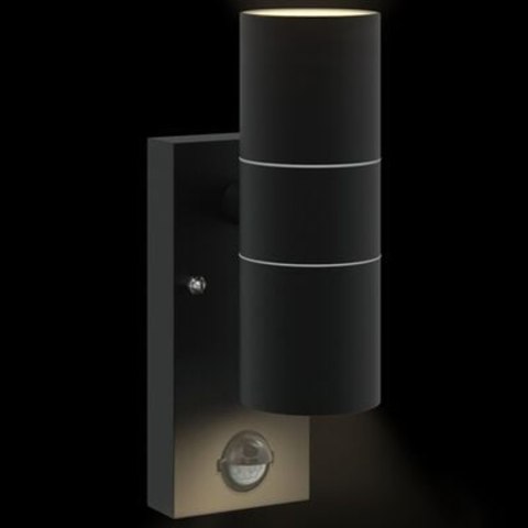 LAMPA ŚCIENNA Z CZUJNIKIEM RUCHU CZARNA STAL NIERDZEWNA IP44