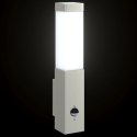 LAMPA ŚCIENNA Z CZUJNIKIEM SREBRNA STAL NIERDZEWNA IP44