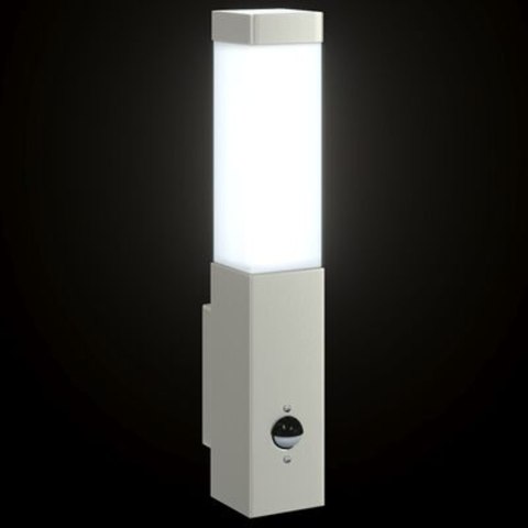 LAMPA ŚCIENNA Z CZUJNIKIEM SREBRNA STAL NIERDZEWNA IP44