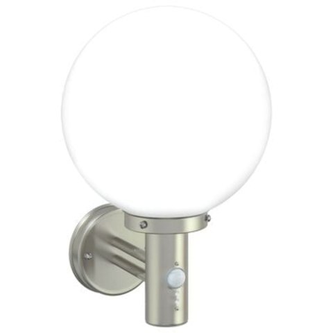 LAMPA ŚCIENNA ZEWNĘTRZNA Z CZUJNIKIEM SREBRNA STAL NIERDZEWNA IP44