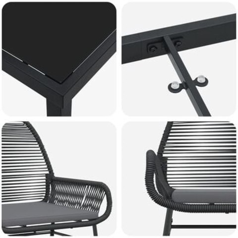 ZESTAW 5-OSOBOWY DO JADALNI OGRODOWEJ Z PODUSZKAMI CZARNY POLIRATTAN