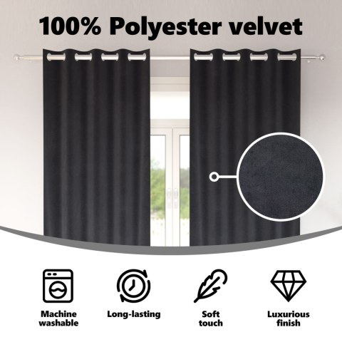 FIRANY BLACKOUT Z OCZKAMI 2 SZT. CIEMNOSZARE WELUR