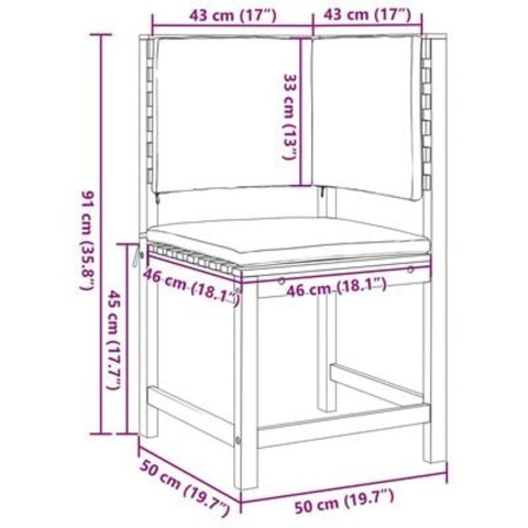 KRZESŁO NAROŻNE DO OGRODU Z PODUSZKAMI Z LITEGO DREWNA AKACJOWEGO