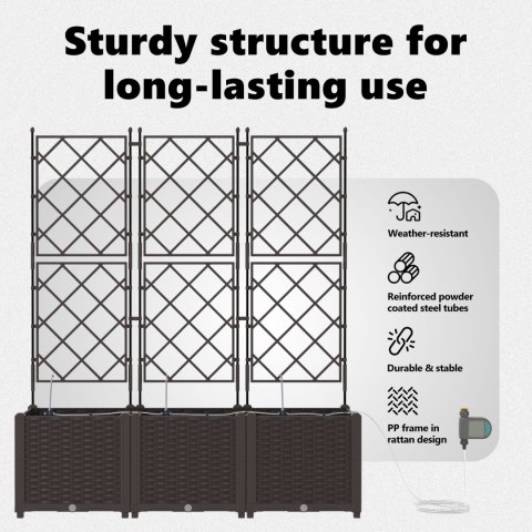 DONICE OGRODOWE Z SYSTEMEM NAWADNIANIA 3 SZTUKI BRĄZOWE