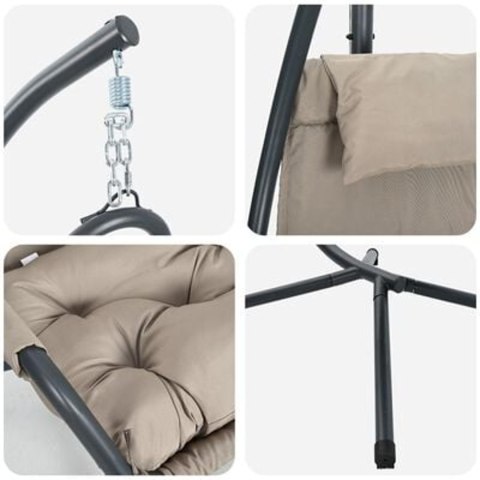 HUŚTAWKA WIESZANA Z STOJAKIEM I PODUSZKĄ TAUPE STAL