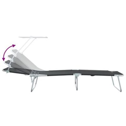 SKŁADANE LEŻAKI 2 SZT. Z ZADASZENIEM CZARNY 600D OXFORD