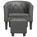 FOTEL KLUBOWY Z PODNÓŻKIEM SZARY OBITY SZTUCZNĄ SKÓRĄ