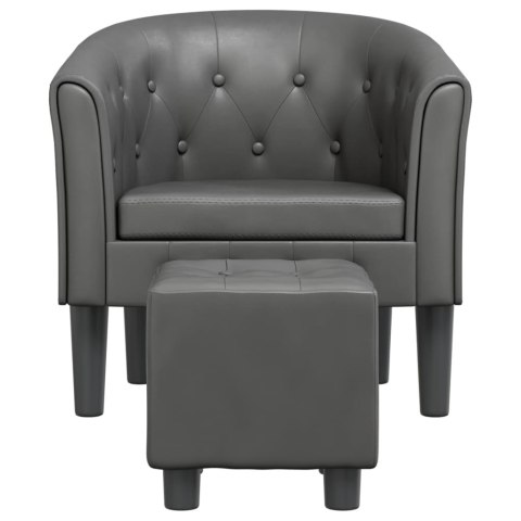 FOTEL KLUBOWY Z PODNÓŻKIEM SZARY OBITY SZTUCZNĄ SKÓRĄ