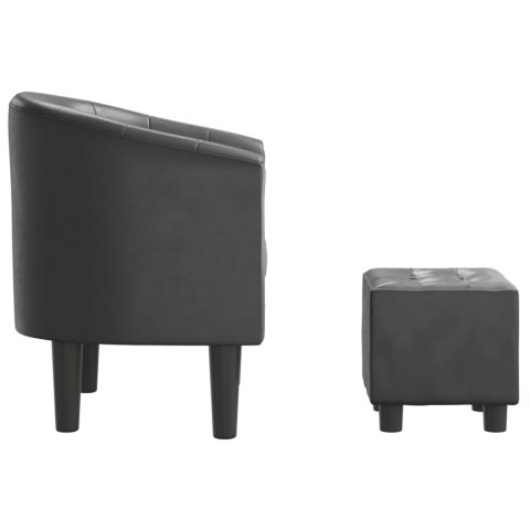 FOTEL KLUBOWY Z PODNÓŻKIEM SZARY OBITY SZTUCZNĄ SKÓRĄ