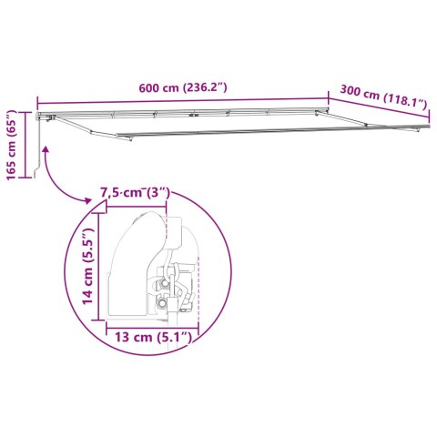 VidaXL Ręczna markiza chowana w paski czerwono-białe 600x300 cm