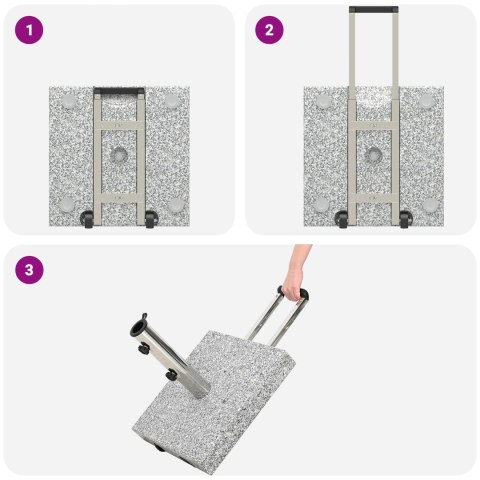 PODSTAWA PARASOLA Z KÓŁKAMI Z RĄCZKĄ SZARA GRANIT 29KG KWADRATOWA