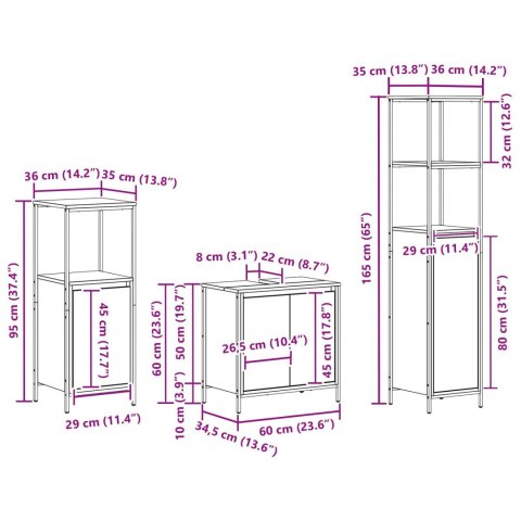 3-CZĘŚCIOWY ZESTAW MEBLI ŁAZIENKOWYCH W DĘBIE DYMIONYM