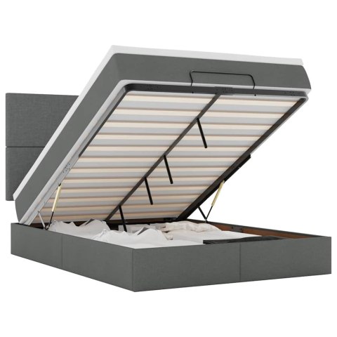 RAMA ŁÓŻKA OTOMANA Z MATERACEM SZARA 140X200CM TKANINA