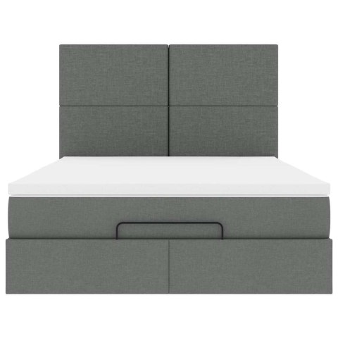 RAMA ŁÓŻKA OTOMANA Z MATERACEM SZARA 140X200CM TKANINA