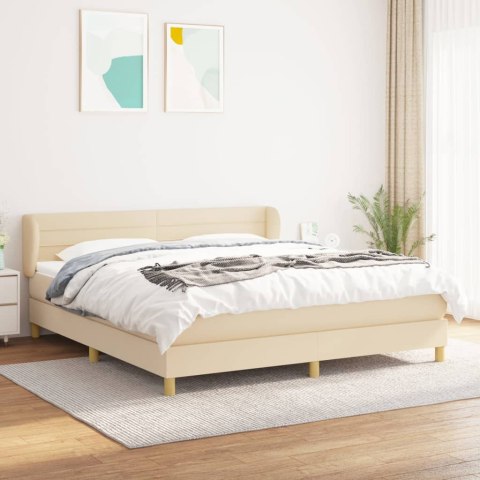ŁÓŻKO KONTYNENTALNE Z MATERACEM KREMOWE TKANINA 160X200CM