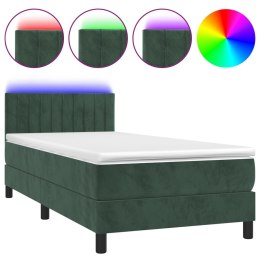 ŁÓŻKO KONTYNENTALNE Z MATERACEM I LED ZIELONY AKSAMIT 90X190CM