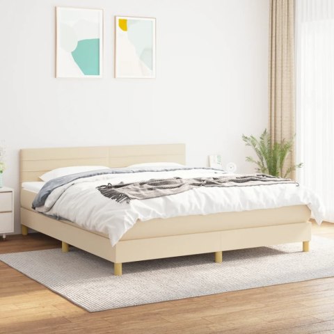 ŁÓŻKO KONTYNENTALNE Z MATERACEM KREMOWE TKANINA 160X200CM