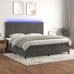 ŁÓŻKO KONTYNENTALNE Z MATERACEM I LED SZARY AKSAMIT 200X200CM