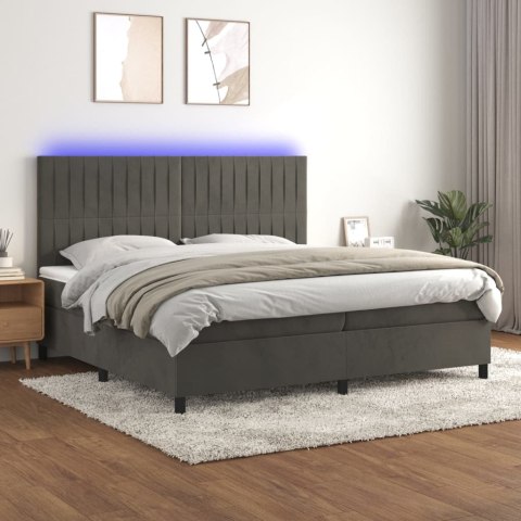ŁÓŻKO KONTYNENTALNE Z MATERACEM I LED SZARY AKSAMIT 200X200CM