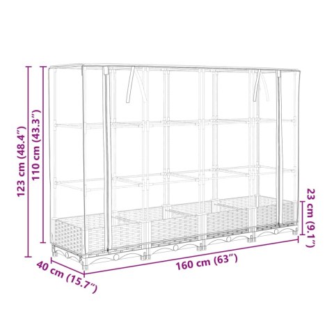 PODWYŻSZONA DONICA ZE SZKLARNIĄ WYGLĄD RATTANU 160X40X123CM