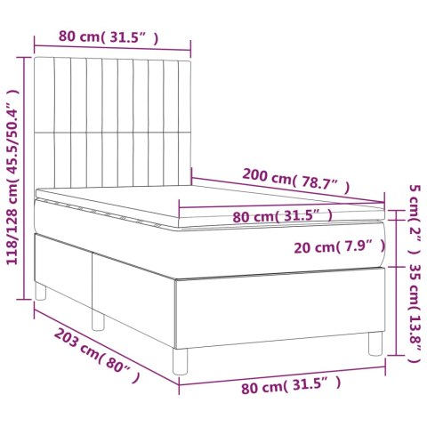 VidaXL Łóżko kontynentalne z materacem, taupe, 80x200 cm, tkanina