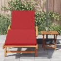 WYGODNY LEŻAK OGRODOWY Z PODUSZKĄ I STOŁEM W CZERWONYM DREWNIE AKACJOWYM SKŁADANY