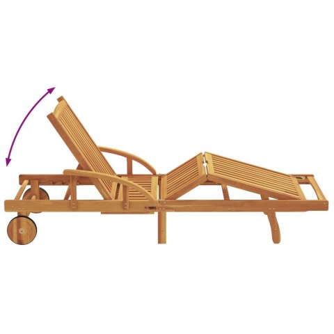 LEŻAKI 2 SZT Z PODUSZKAMI I KOŁAMI CZERWONY LITE DREWNO AKACJOWE SKŁADANY LEŻAK Z KOŁAMI I PODUSZKĄ CZERWONY LITE