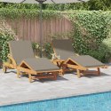 WYGODNY LEŻAK OGRODOWY 2 SZTUKI Z PODUSZKAMI I KÓŁKAMI TAUPE SOLIDNE DREWNO AKACJOWE