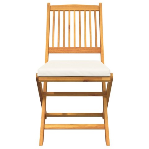 KRZESŁA OGRODOWE SKŁADANE Z BIAŁĄ PODUSZKĄ 8 SZT. Z LITEGO DREWNA AKACJOWEGO