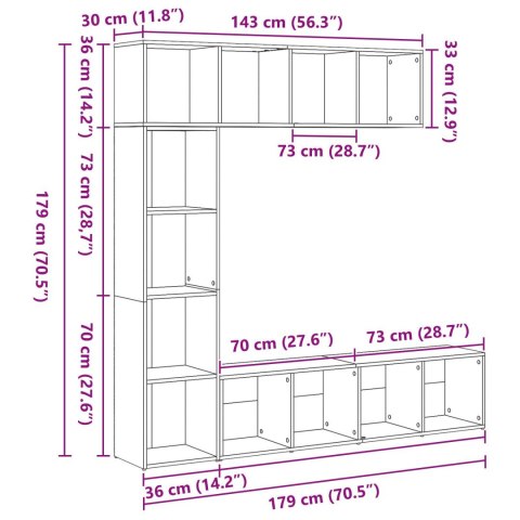 REGAŁY 3 SZTUKI CZARNY DĄB 36X30X143CM DREWNO INŻYNIERYJNE