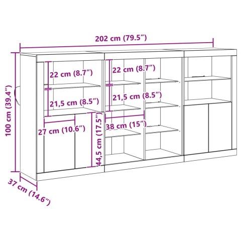 BUFET Z LED STARE DREWNO 202X37X100CM DREWNO INŻYNIERYJNE BUFET Z LED STARE DREWNO 60.5X37X100CM BUFET