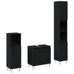 ZESTAW MEBLI ŁAZIENKOWYCH 3 CZĘŚCI CZARNY DĄB DREWNO INŻYNIERYJNE